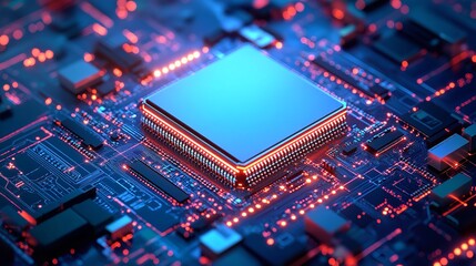 Obraz premium Circuit Connected Lines on Technology Blue Background, Circuit Concept