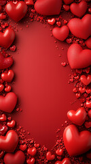 Vibrant red hearts scattered on a solid red background
