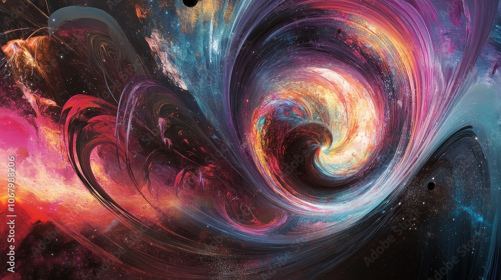 Poster an artist interpretation of black hole sound waves, using abstract patterns and colors to represent 