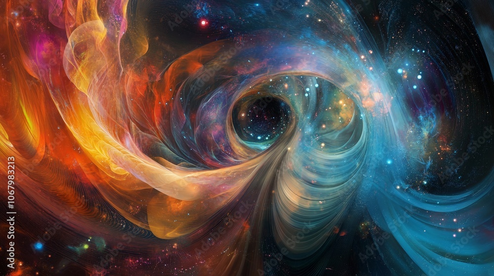 Poster an artist interpretation of black hole sound waves, using abstract patterns and colors to represent 