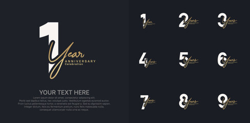 Anniversary logo set vector design, brown and white color for celebration event