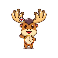 Moose with clock. mascot cartoon character vector illustration.
