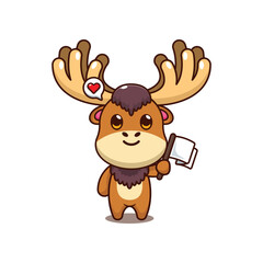 Moose with flag. mascot cartoon character vector illustration.