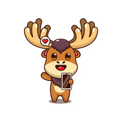 Moose with mobile phone. mascot cartoon character vector illustration.