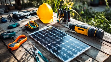 Fototapeta premium An image of a repair technician promoting sustainable practices, using solar-powered tools and equipment