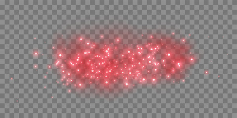 Red magic sparks and dust stars. Red glow flare light effect. Christmas light effect. Vector particles on transparent background. © Elena