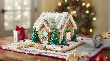 Christmas Cheer: Decoratively Iced Gingerbread House for Holiday Celebrations