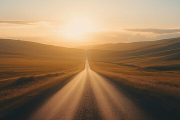 Fototapeta premium Long empty road stretches out towards the horizon background 