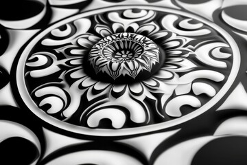 Simple black and white illustration of a mandala tattoo design generated by AI, showcasing symmetry