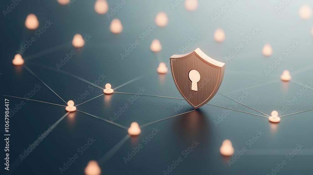 Poster an abstract representation of a secure network, depicted by interconnected nodes surrounded by a glo