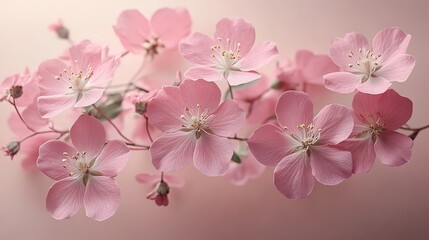 Flowers on a light pink background, creating a wedding or spring greeting card template.