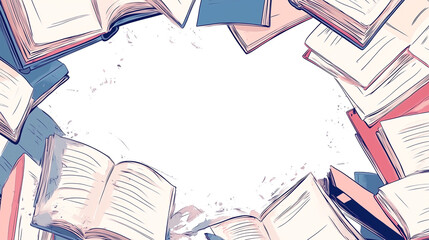 Watercolor frame of books and notebooks in pastel tones