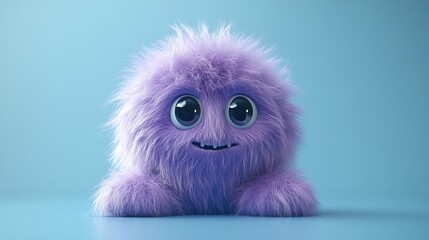 Obraz premium Fluffy purple monster on a light blue background, promoting a cute Halloween theme.
