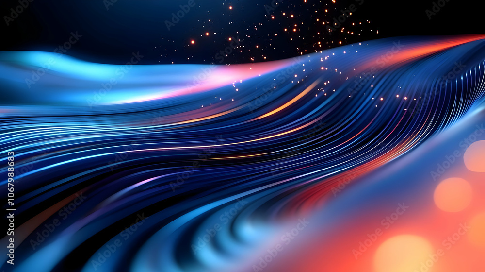 Aufkleber abstract 3d background with wavy lines and glowing particles