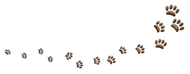 点々とした段々大きくなる茶色い肉球の足跡が並ぶバナー