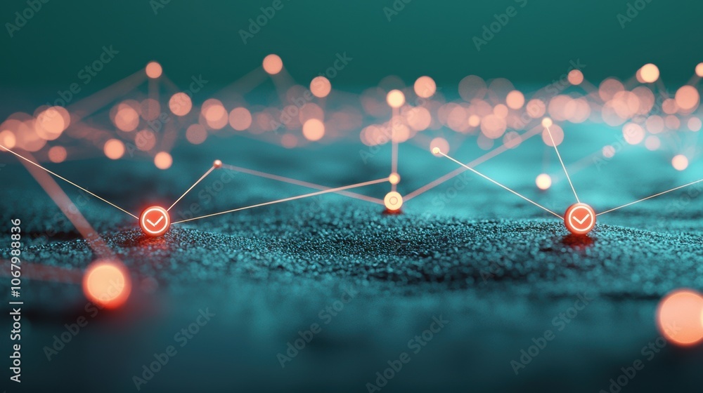 Poster abstract network grid with glowing lines and security icons, representing secure data transmission a