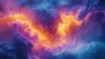 Fototapeta premium Fluid art with blue, gold, and purple hues, creating a dynamic abstract backdrop for a modern interior poster.