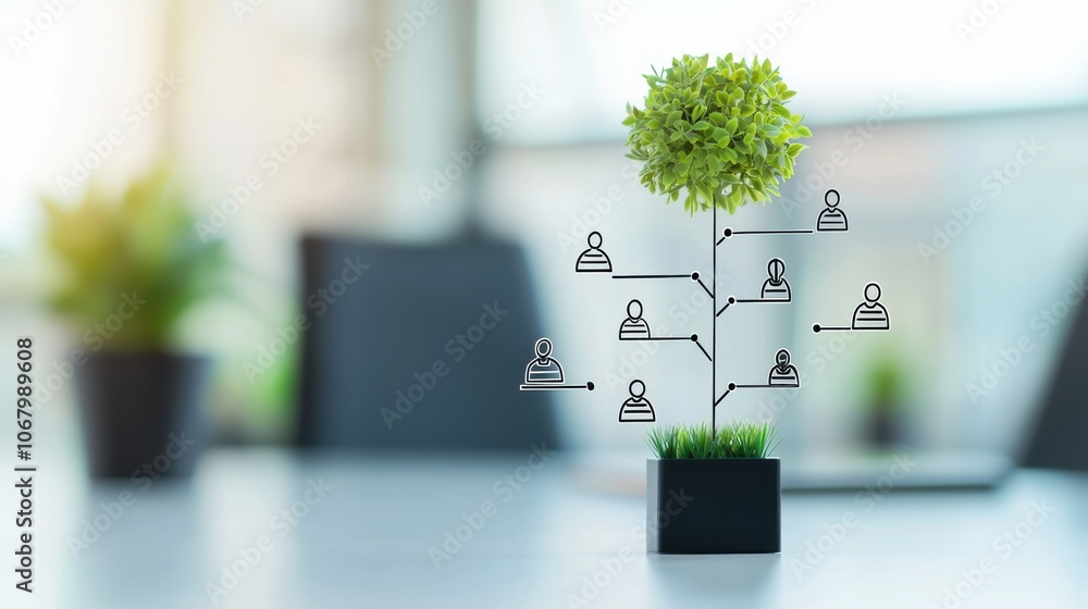 Poster a sleek and modern organizational chart displayed on a screen during a corporate presentation, using