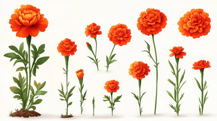 Obraz premium vibrant orange marigold flowers: a watercolor illustration of blooming beauty