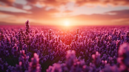Obraz premium Lavender Field at Sunset with Vibrant Colors