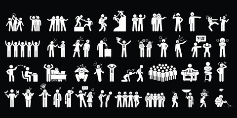 Set of human icon collections. Solid Icons. activities, interactions, work, friendships, human nature. Vector Illustration