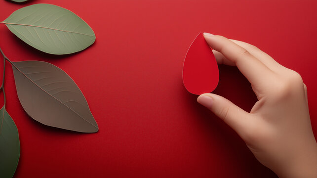 A human hand holding a blood drop shape with a blood level on a red background. Awareness of hematologic disorders including anemia, sickle cell disease, hemophilia, leukemia and ITP. A blood
