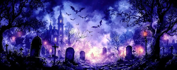 Fototapeta premium Ethereal Digital Painting of Wraiths in a Graveyard Scene