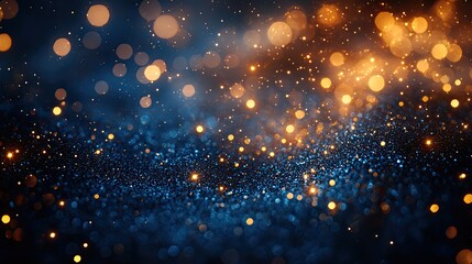 Obraz premium Glittering blue and gold lights create a festive atmosphere, perfect for holiday celebrations, birthdays, and party invitations.