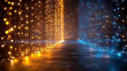 Glittering gold and blue lights create a festive backdrop, perfect for holiday parties, birthdays, or other celebratory event invitations.