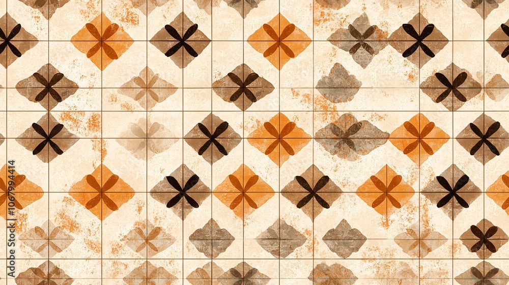 Poster warm batik pattern with geometric shapes and texture