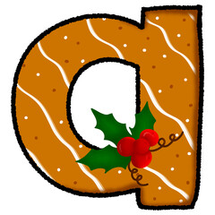 Letter a christmas cookie and snow pattern and decorated with holly