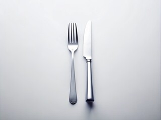 Elegant Presentation of Fork and Knife on a White Background for Culinary Arts and Restaurant Decor, Perfect for Menu Design, Food Photography, and Dining Table Settings