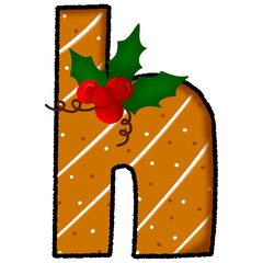 Letter h christmas cookie and snow pattern and decorated with holly