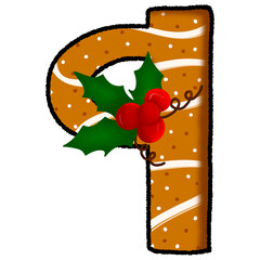 Letter q christmas cookie and snow pattern and decorated with holly