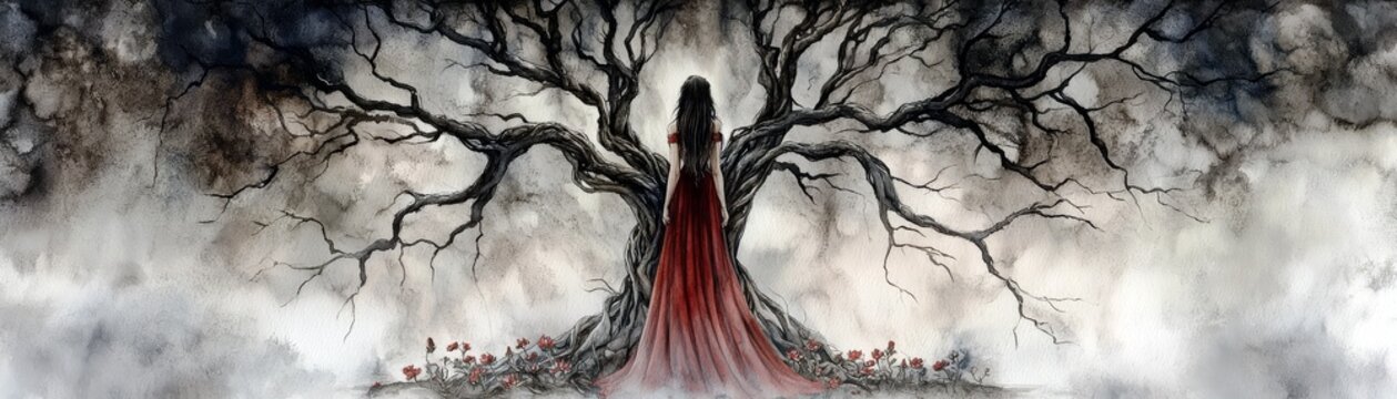 Enigmatic Goddess Persephone in Mystical Landscape