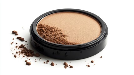 A compact powder foundation with a soft sponge applicator, isolated on a white background