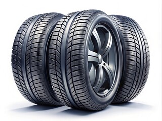 High-Quality Portrait Photography of Isolated Car Tires on a Clean White Background for Automotive and Tire Industry Use