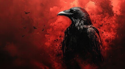 Gothic raven on a dark background, a spooky and mysterious design perfect for Halloween or horror themes.