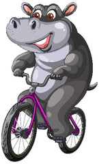 Hippo Riding a Bicycle Illustration
