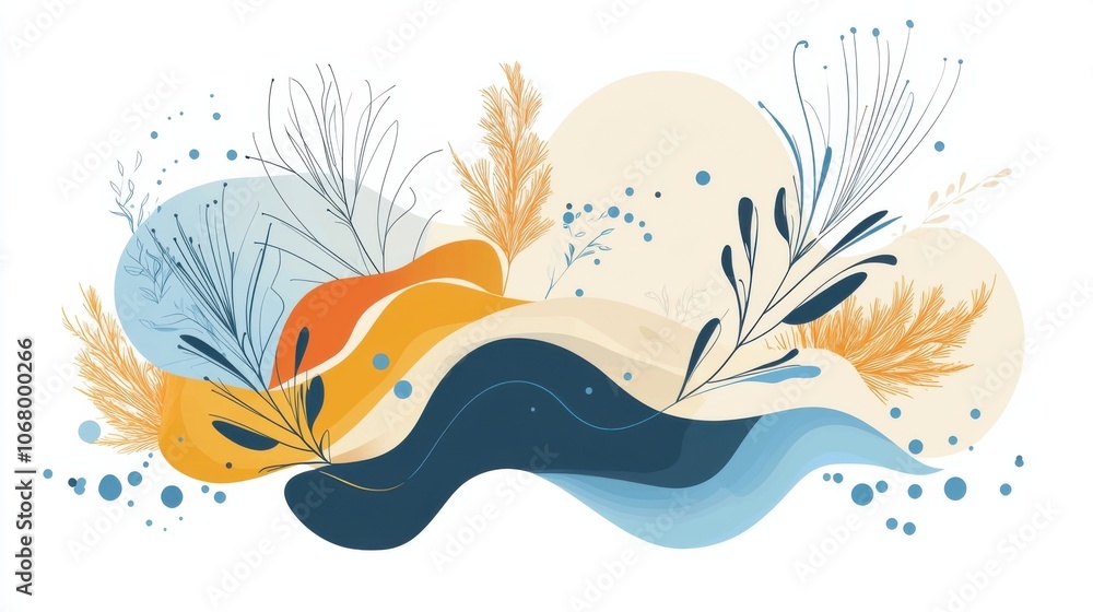 Poster abstract floral elements with soft waves and colors