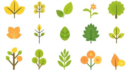Vibrant Collection of Colorful Leaf and Plant Icons