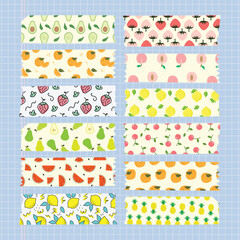 Washi tapes fruits with swatches seamless repeat patterns