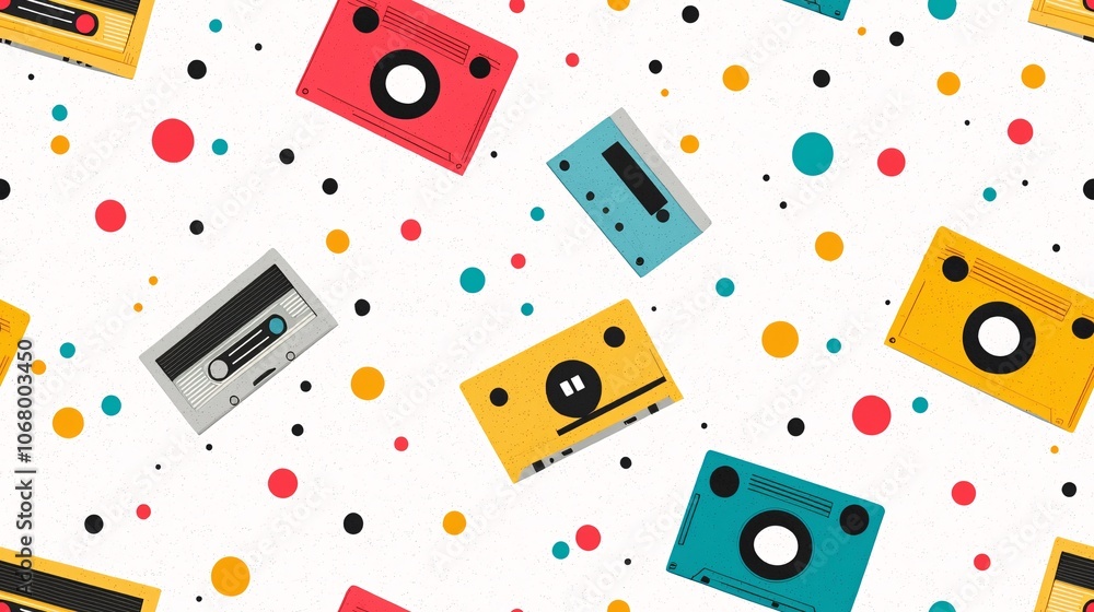 Poster retro cassette tape pattern with colorful dots