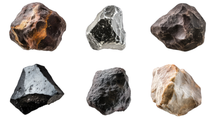 Collection of colors flying asteroid isolated on transparent background