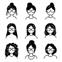 Cartoon Style Diverse Female Avatars with Glasses