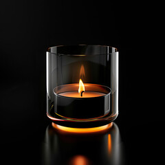 Minimalist Candle in Glass Jar on Black Background