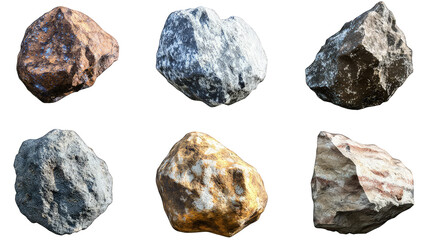 Collection of colors flying asteroid isolated on transparent background