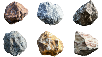 Collection of colors flying asteroid isolated on transparent background