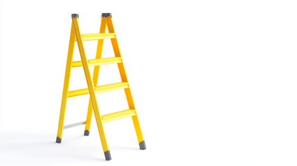 A portable ladder leaning upright, isolated on a white background