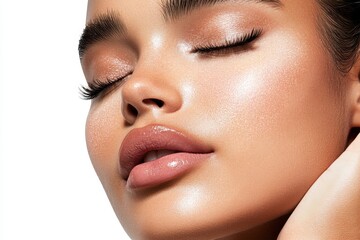 Fototapeta premium Watercolor of a face with soft glowing skin, showing the results of a complete glow-up skincare routine